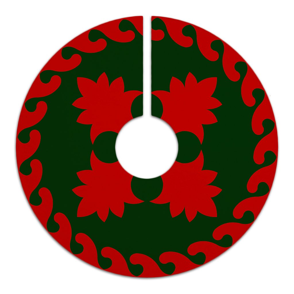 Hawaiian Quilt Pattern Palm Tree Normal Polynesian Tree Skirt - Red Green - AH - Polynesian Pride
