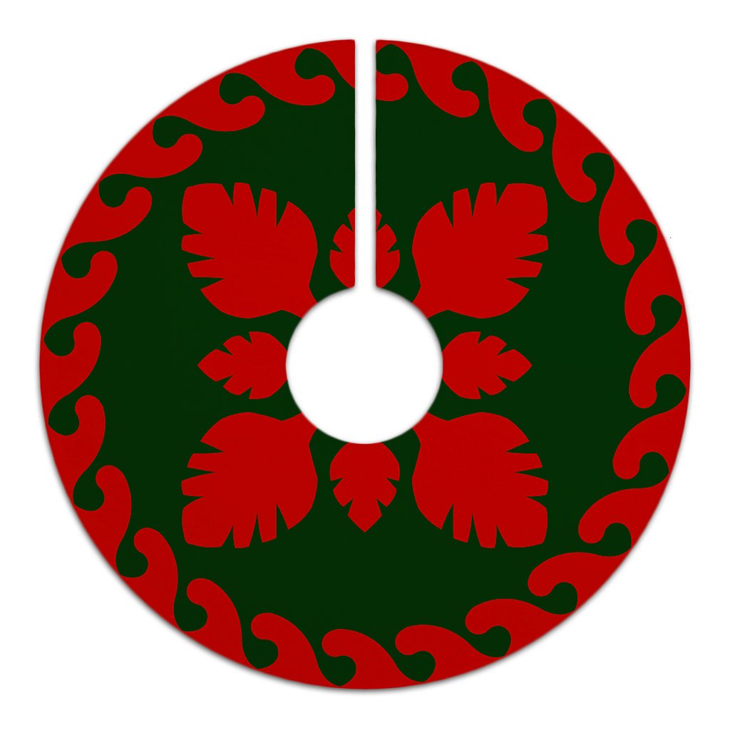 Hawaiian Quilt Pattern Palm Tree Skillful Tree Skirt - Red Green - AH - Polynesian Pride