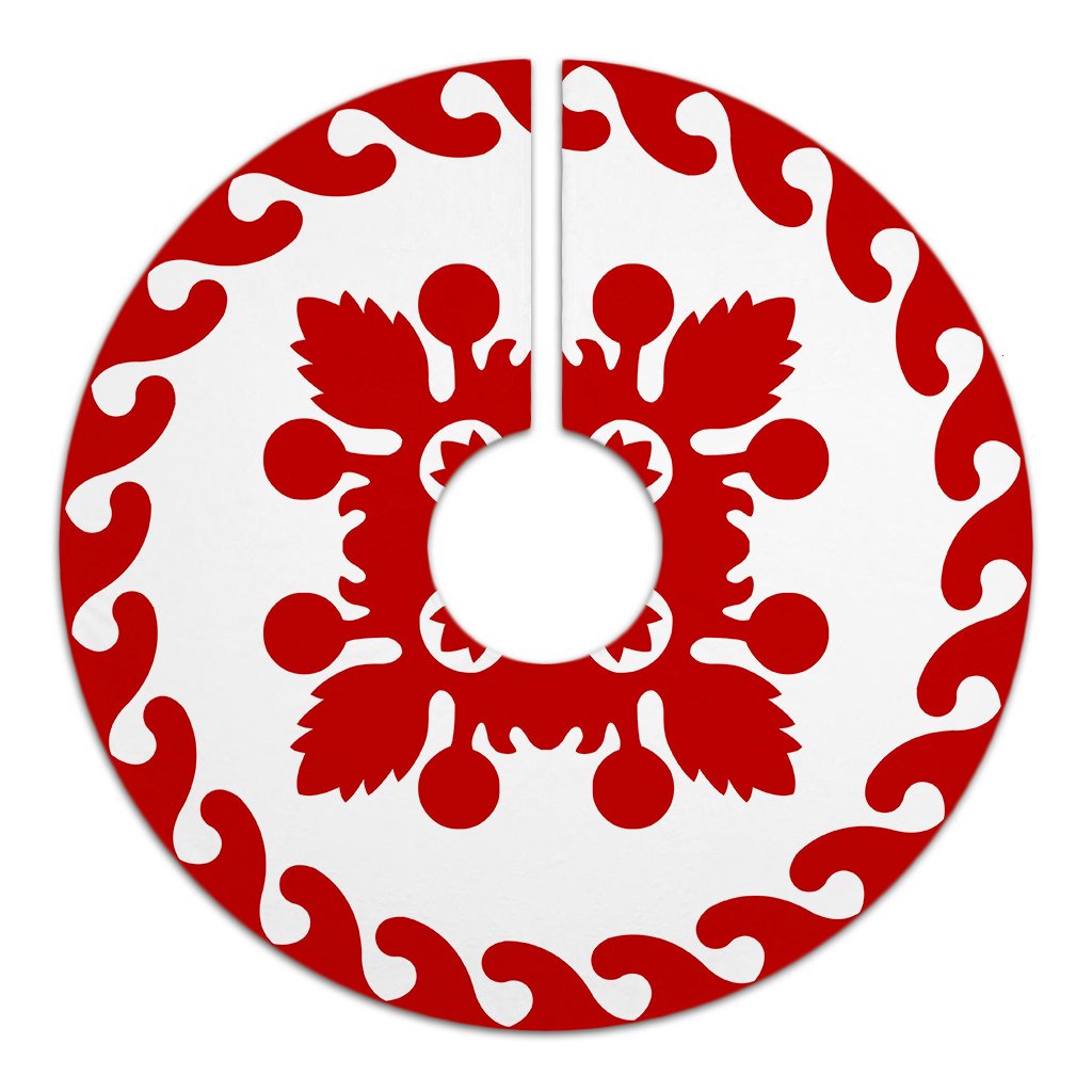 Hawaiian Quilt Pattern Palm Tree Skirt - Red White - AH - Polynesian Pride