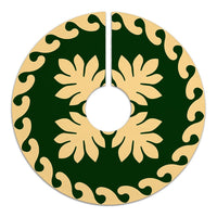 Hawaiian Quilt Pattern Palm Tree Sweat Tree Skirt - Green Beige - AH - Polynesian Pride