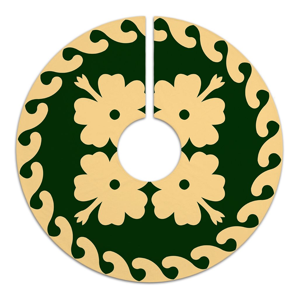 Hawaiian Quilt Pattern Petal Heart Tree Skirt - Green Beige - AH - Polynesian Pride