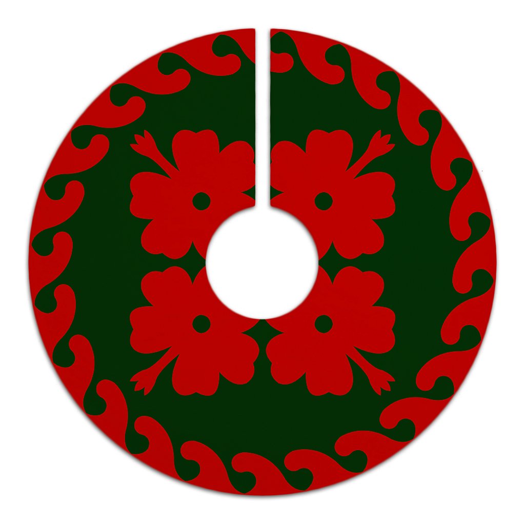 Hawaiian Quilt Pattern Petal Heart Tree Skirt - Red Green - AH - Polynesian Pride
