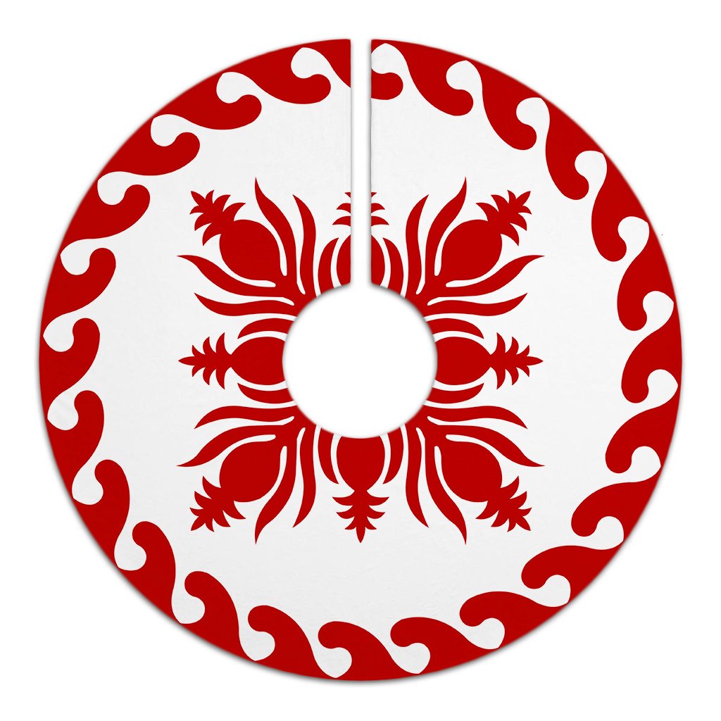 Hawaiian Quilt Pattern Pineapple Dance Tree Skirt - Red White - AH - Polynesian Pride