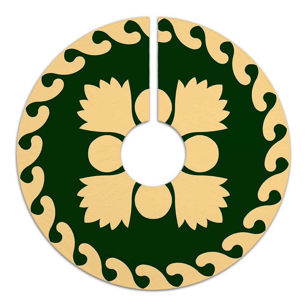 Hawaiian Quilt Pattern Plants And Tropical Flora Tree Skirt - Green Beige - AH - Polynesian Pride