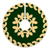 Hawaiian Quilt Pattern Plumeria Dreamcatcher Polynesian Tree Skirt - Green Beige - AH - Polynesian Pride
