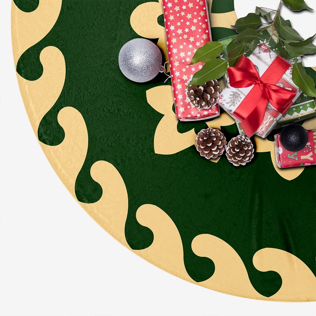 Hawaiian Quilt Pattern Plumeria Nice Tree Skirt - Green Beige - AH - Polynesian Pride