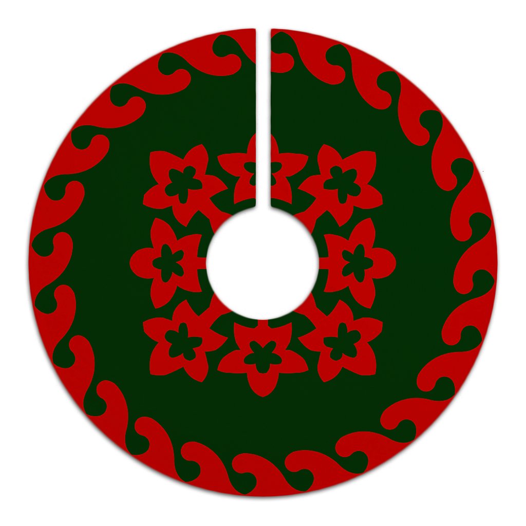 Hawaiian Quilt Pattern Plumeria Nice Tree Skirt - Red Green - AH - Polynesian Pride