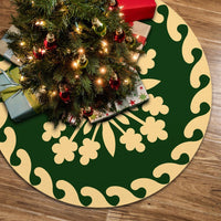 Hawaiian Quilt Pattern Tradition Tree Skirt - Green Beige - AH 85x85 cm Green Tree Skirt - Polynesian Pride