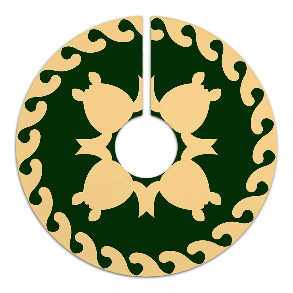 Hawaiian Quilt Pattern Traditional Turtle Tree Skirt - Green Beige - AH - Polynesian Pride