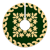 Hawaiian Quilt Pattern Wreath Tree Skirt - Green Beige - AH - Polynesian Pride