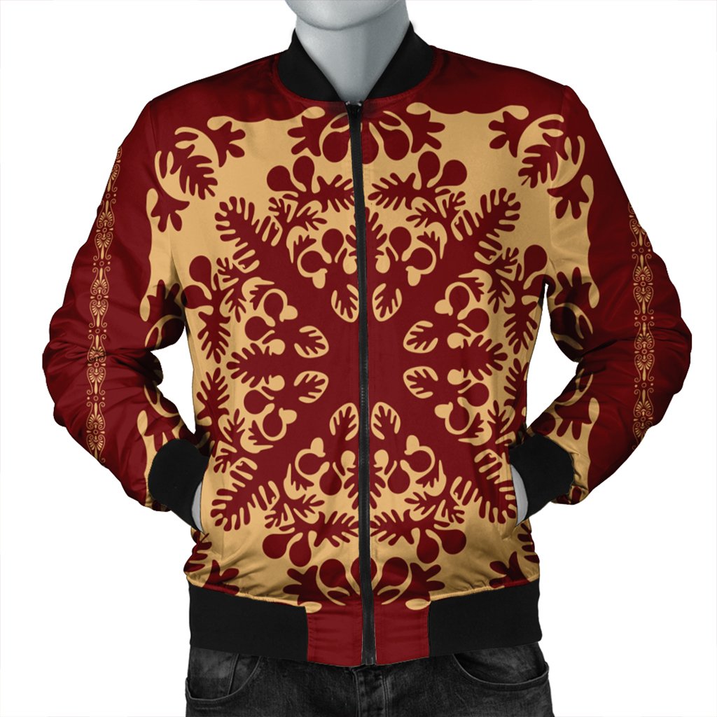 Hawaiian Quilt Vintage Bomber Jacket - AH Black Unisex - Polynesian Pride