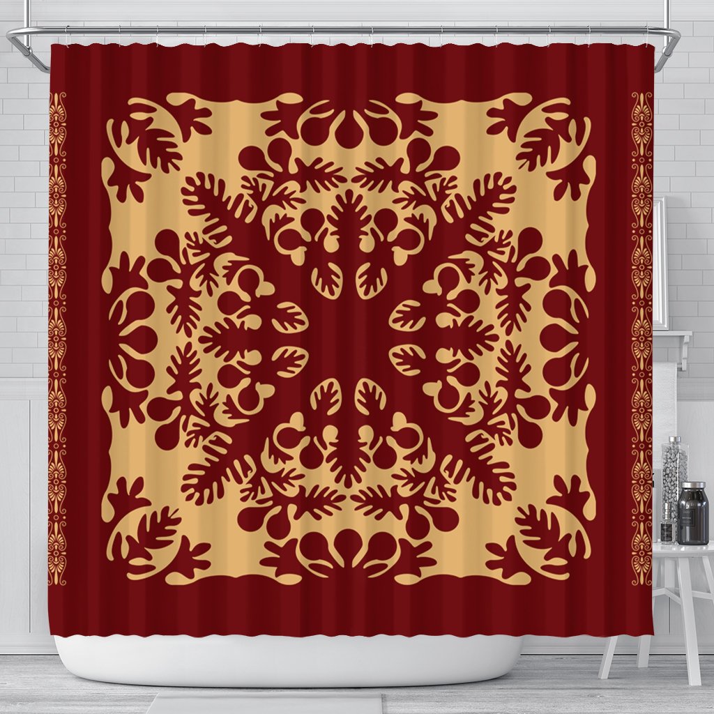 Hawaiian Quilt Vintage Shower Curtain - AH 177 x 172 (cm) Black - Polynesian Pride