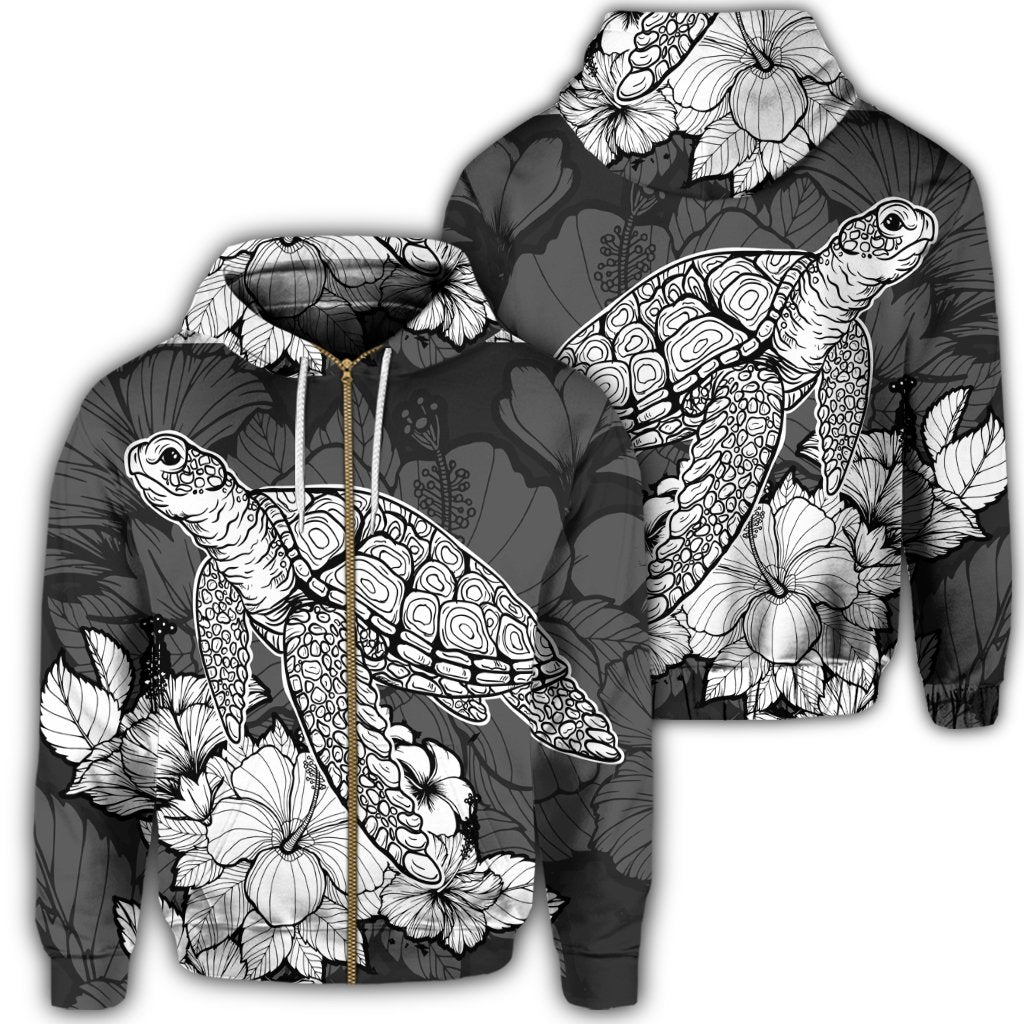Hawaiian Sample Turtle Plumeria Zip Hoodie Unisex Art - Polynesian Pride
