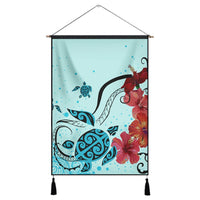 Hawaiian Sea Turtle Hibiscus Brilliant Polynesian Hanging Poster - AH Hanging Poster Cotton And Linen - Polynesian Pride