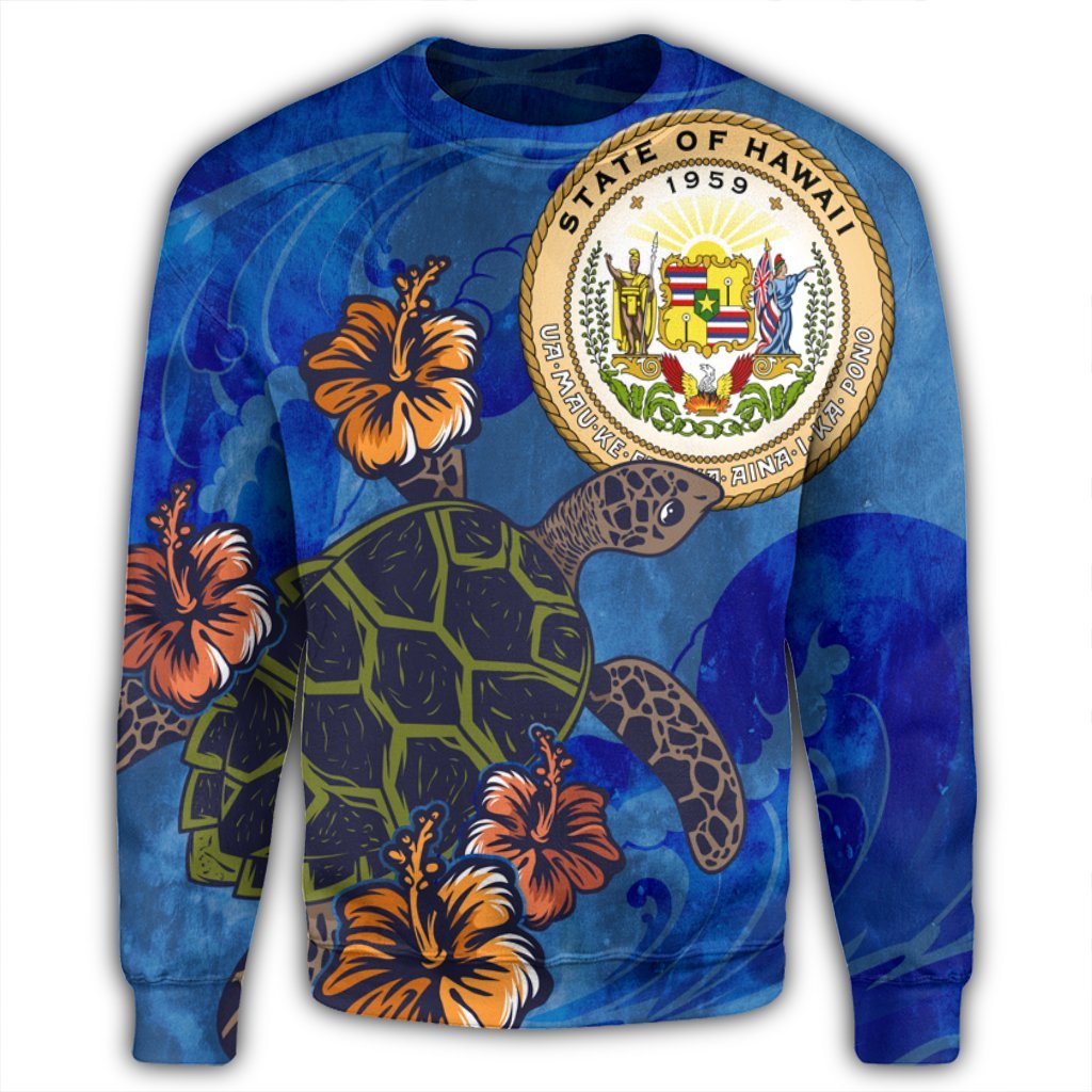 Hawaiian Seal Of Hawaii Hibiscus Ocean Turtle Polynesian Sweatshirt - AH - Polynesian Pride