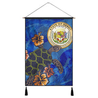 Hawaiian Seal Of Hawaii Hibiscus Ocean Turtle Polynesian Hanging Poster - AH Hanging Poster Cotton And Linen - Polynesian Pride