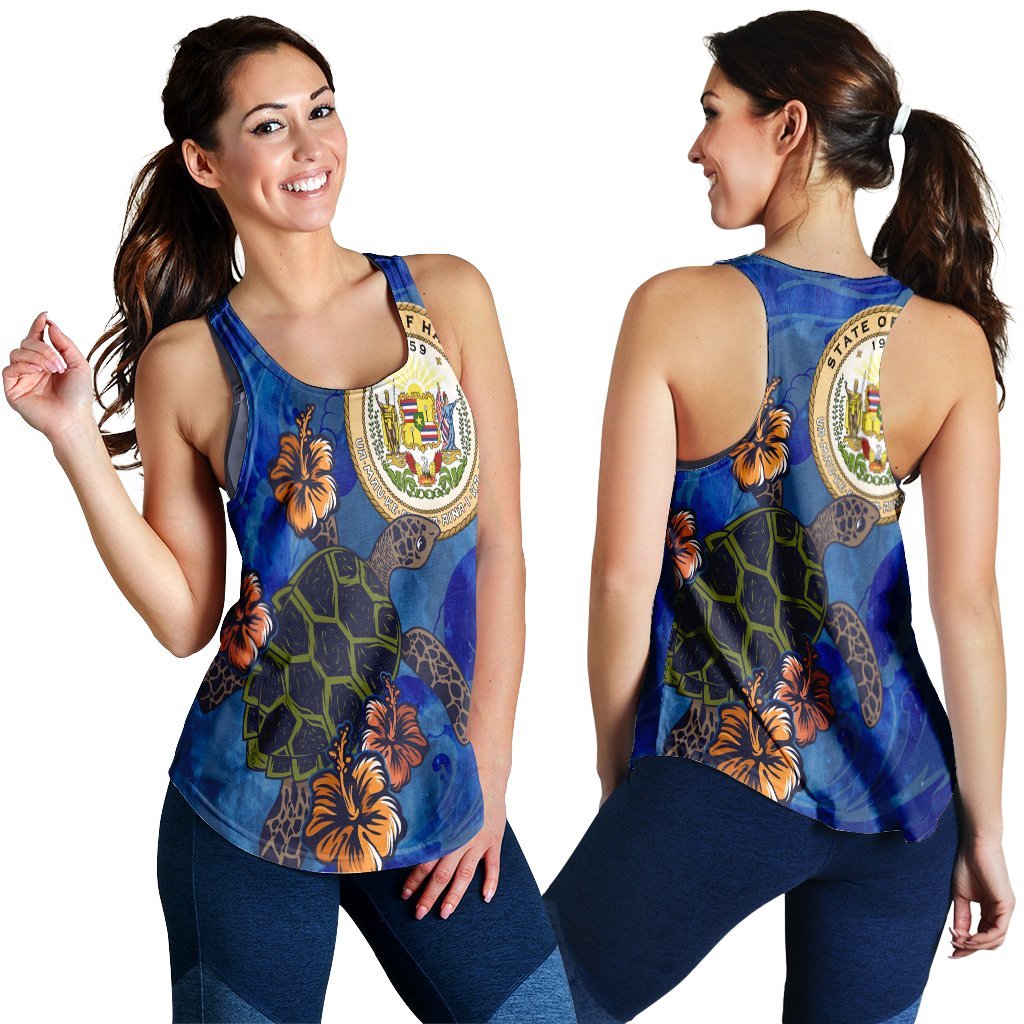 Hawaiian Seal Of Hawaii Hibiscus Ocean Turtle Polynesian Racerback Tank - AH Black - Polynesian Pride