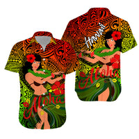 Polynesian Couple Outfits Hawaii Hula Girl Reggae Matching Dress and Hawaiian Shirt LT2 - Polynesian Pride