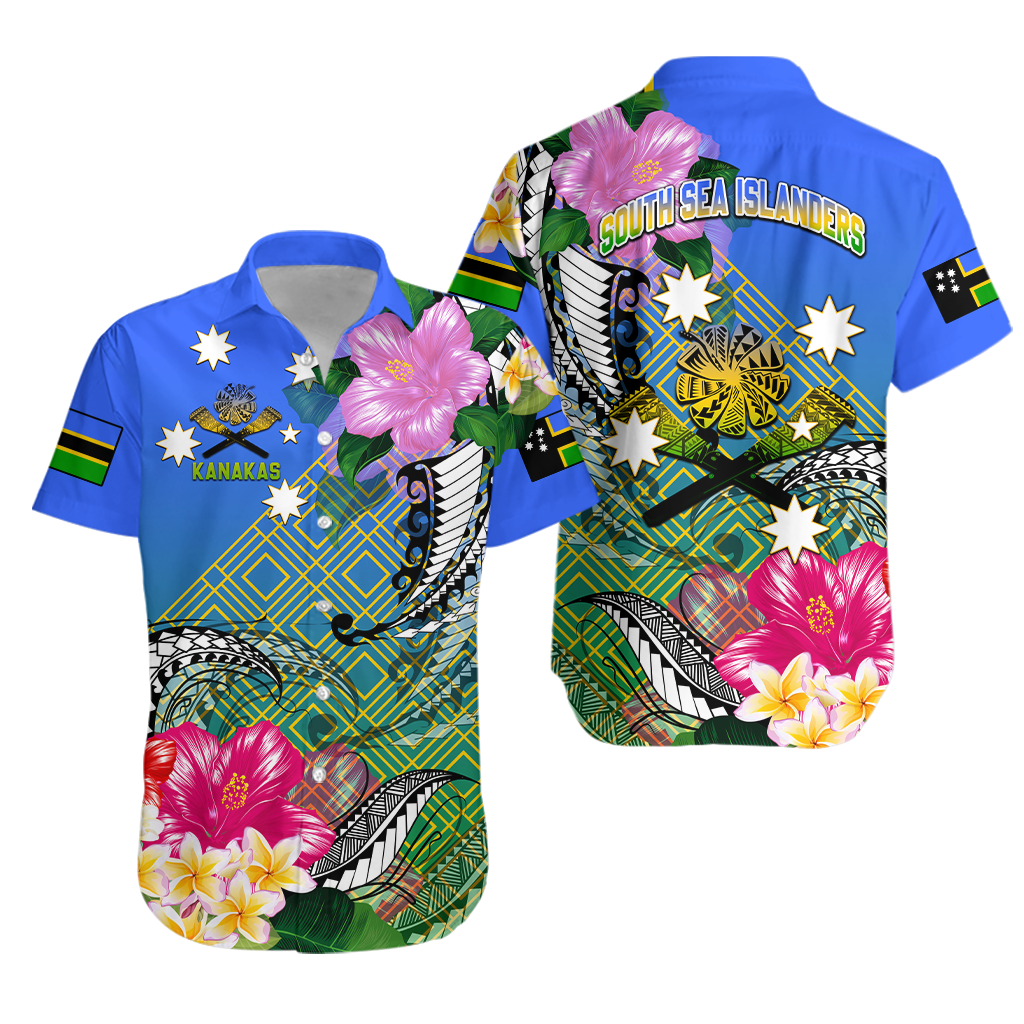 South Sea Islanders Kanakas Hibiscus Polynesia Hawaiian Shirt - LT2 Unisex BLUE - Polynesian Pride