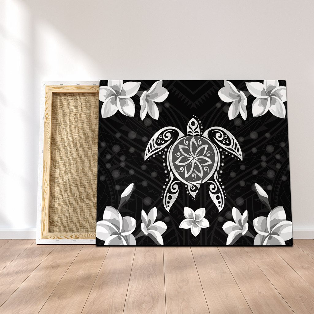 Hawaiian Silver Turtle Plumeria Canvas AH Canvas Poly-cotton - Polynesian Pride