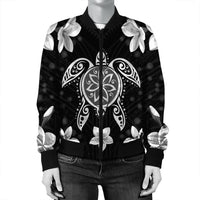 Hawaiian Silver Turtle Plumeria Bomber Jacket AH - Polynesian Pride