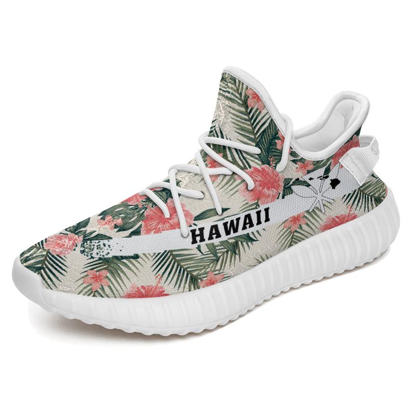 Hawaiian Sneakers YZ Hibiscus Plumeria Tropical White - Polynesian Pride
