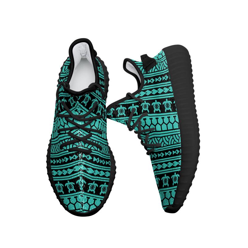 Hawaiian Sneakers YZ Polynesian Tattoo Tribal Turquoise AH - Polynesian Pride