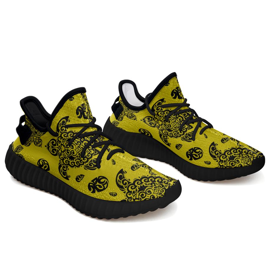 Hawaiian Sneakers YZ Polynesian Turtle Palm And Sea Pebbles Yellow AH Black - Polynesian Pride
