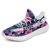 Hawaiian Sneakers YZ Tropical Flowers With Hummingbirds Palm Leaves White - Polynesian Pride