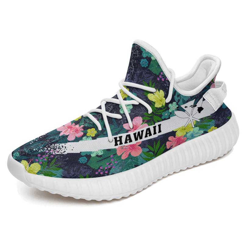 Hawaiian Sneakers YZ Tropical Hibiscus White - Polynesian Pride