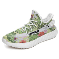 Hawaiian Sneakers YZ Tropical Hibiscus Plumeria Green White - Polynesian Pride