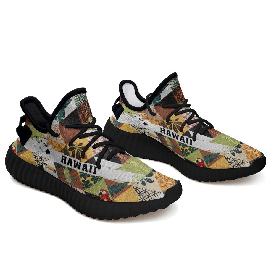 Hawaiian Sneakers YZ Tropical Jungle Parrots And Flamingos Pattern Black - Polynesian Pride