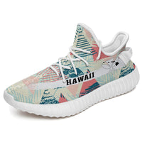 Hawaiian Sneakers YZ Tropical Leaf Triangle Pattern White - Polynesian Pride