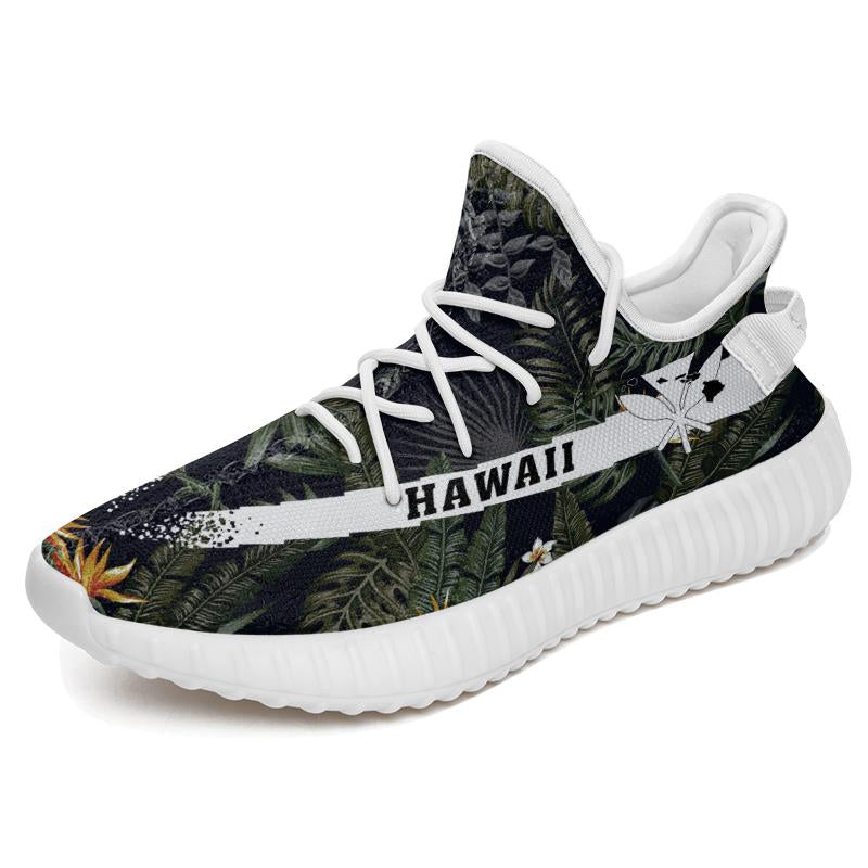 Hawaiian Sneakers YZ Tropical Leaves And Flowers In The Night Style White - Polynesian Pride
