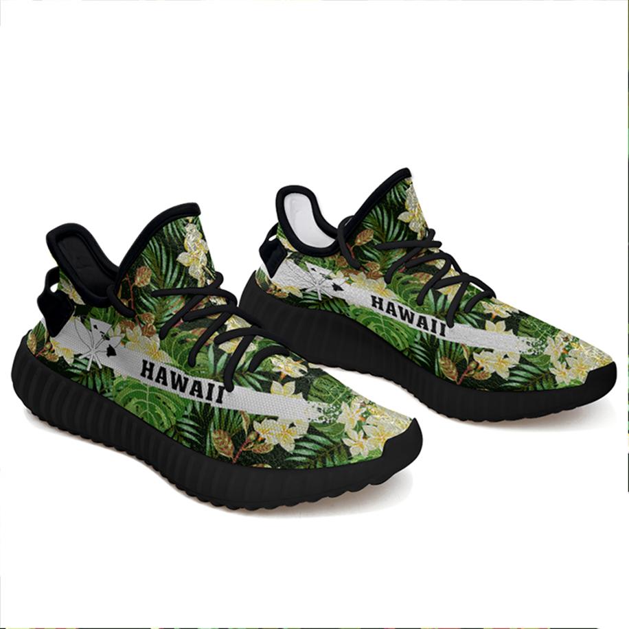 Hawaiian Sneakers YZ Tropical Leaves And Plumeria Black - Polynesian Pride