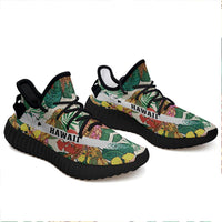 Hawaiian Sneakers YZ Tropical Leaves Flowers And Birds Floral Jungle Black - Polynesian Pride