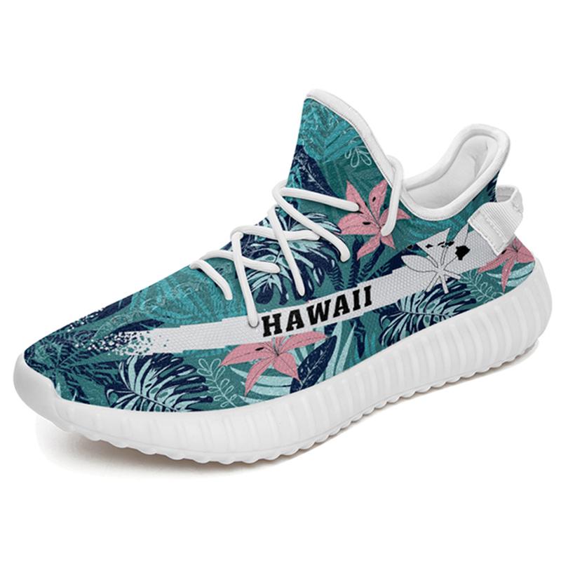 Hawaiian Sneakers YZ Tropical Monstera Leaf Blue White - Polynesian Pride
