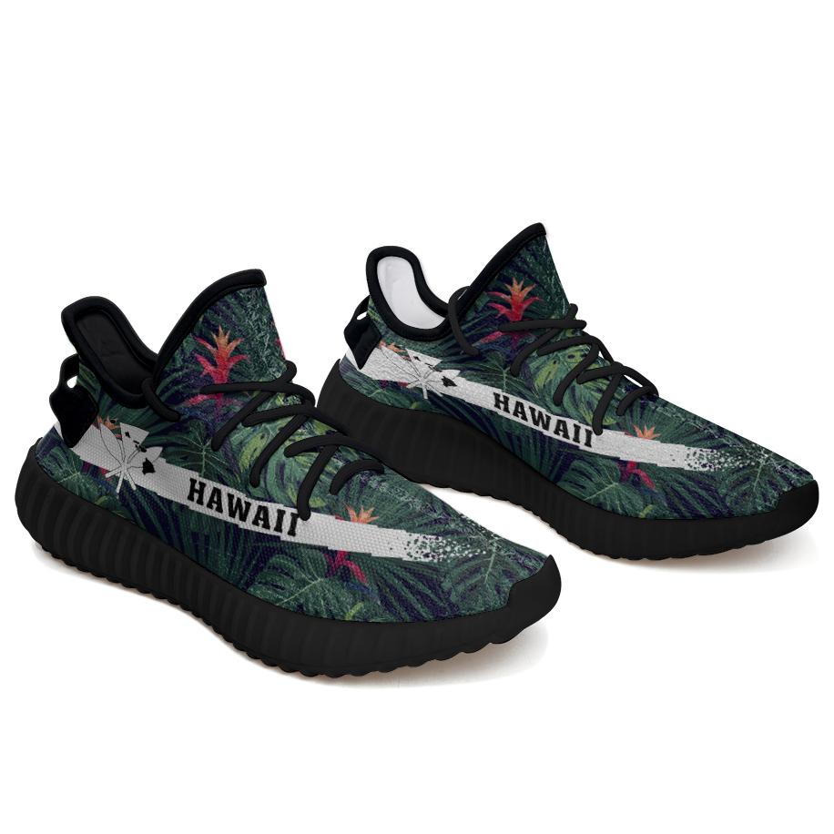 Hawaiian Sneakers YZ Tropical Monstera Leaf Green Black - Polynesian Pride