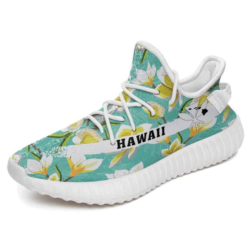 Hawaiian Sneakers YZ Tropical Plumeria Blue White - Polynesian Pride