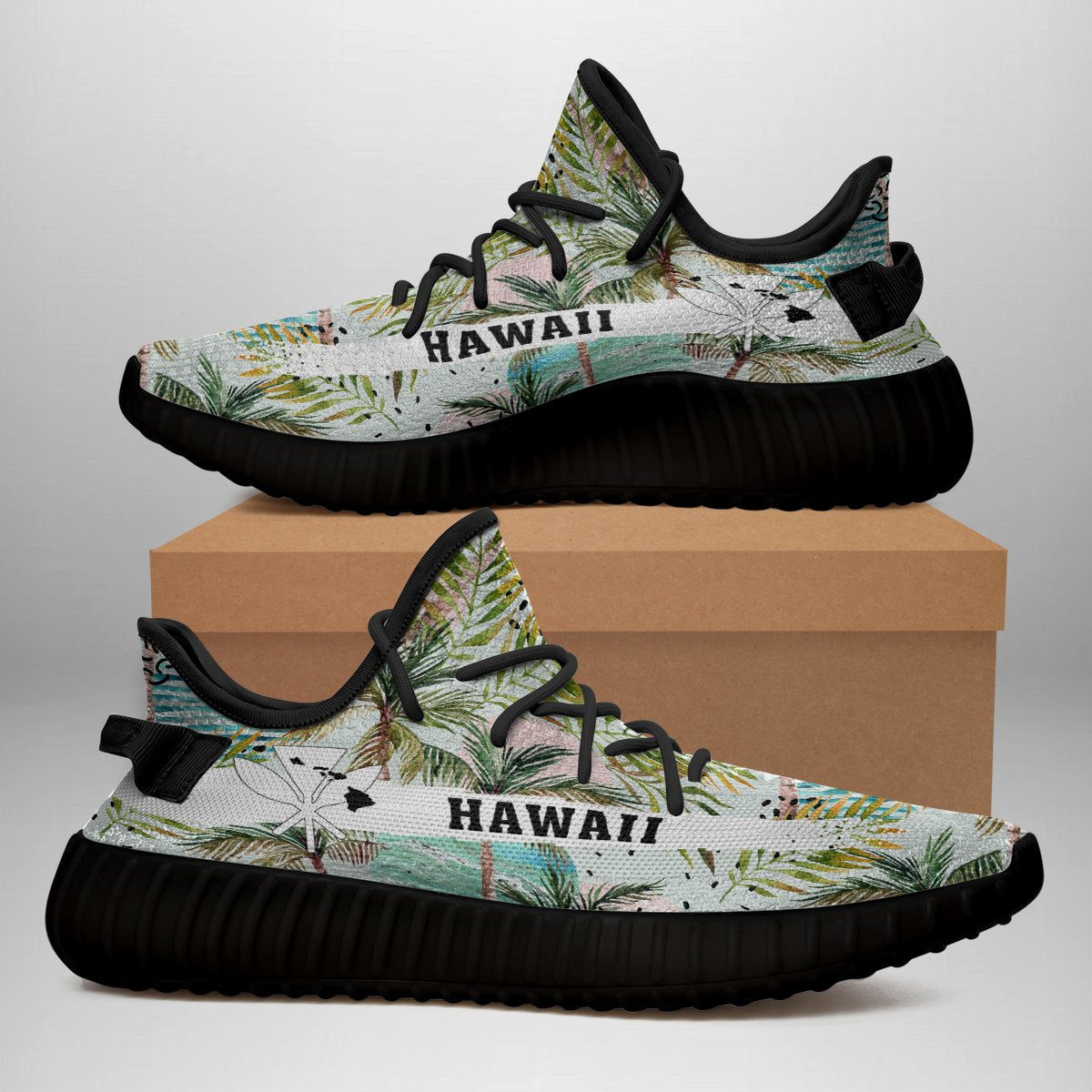 Hawaiian Sneakers YZ Tropical Watercolor Palm Tree Leaf - Polynesian Pride
