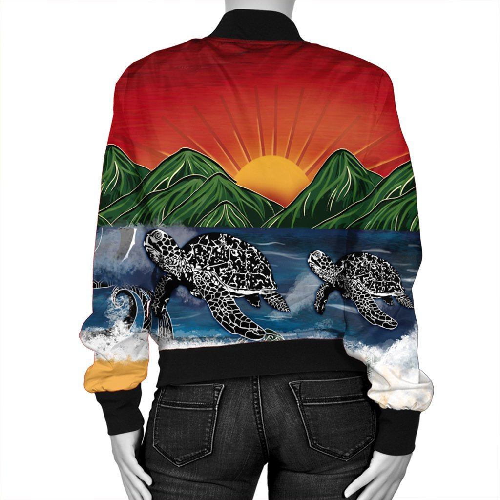 Hawaiian Sunset Ocean Turtle Bomber Jacket - AH - Polynesian Pride
