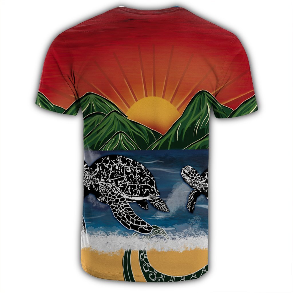 Hawaiian Sunset Ocean Turtle T Shirt AH - Polynesian Pride