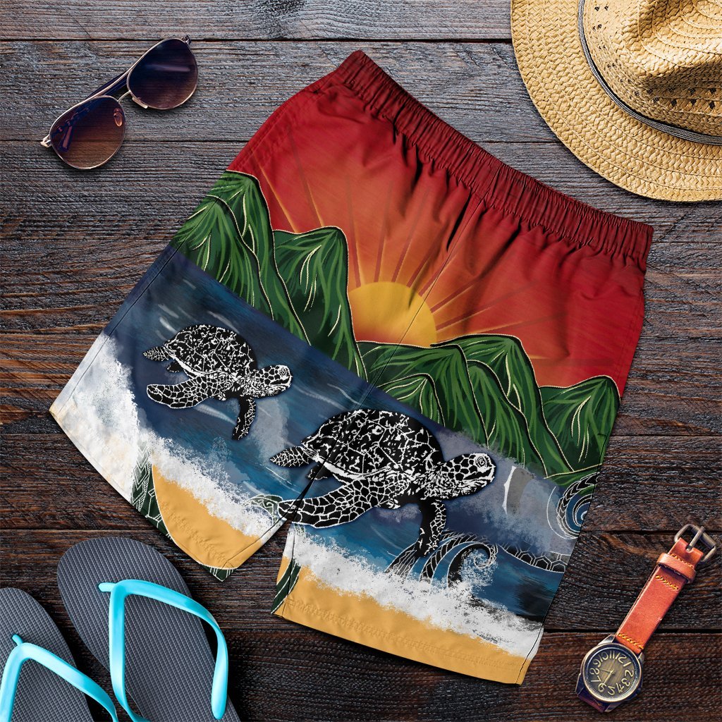 Hawaiian Sunset Ocean Turtle Men's Shorts - AH Art - Polynesian Pride