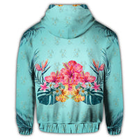 Hawaiian Tropical Strelitzia Hibiscus Plumeria Centre Zip Hoodie - Polynesian Pride