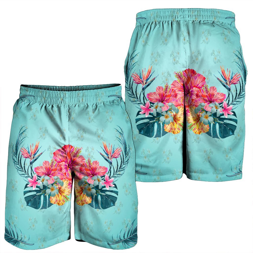 Hawaiian Tropical Strelitzia Hibiscus Plumeria Centre Men's Shorts - AH - Polynesian Pride