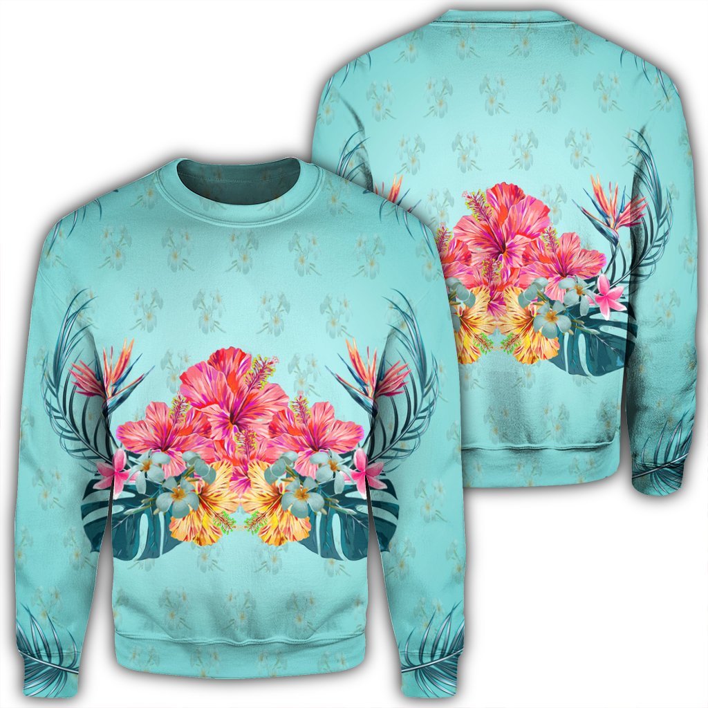 Hawaiian Tropical Strelitzia Hibiscus Plumeria Centre Sweatshirt - AH Unisex Black - Polynesian Pride