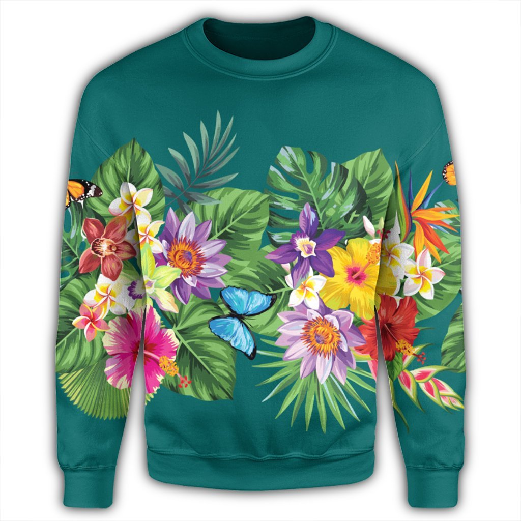 Hawaiian Tropical Strelitzia Plumeria Orchids Hibiscus Polynesian Sweatshirt - AH - Polynesian Pride