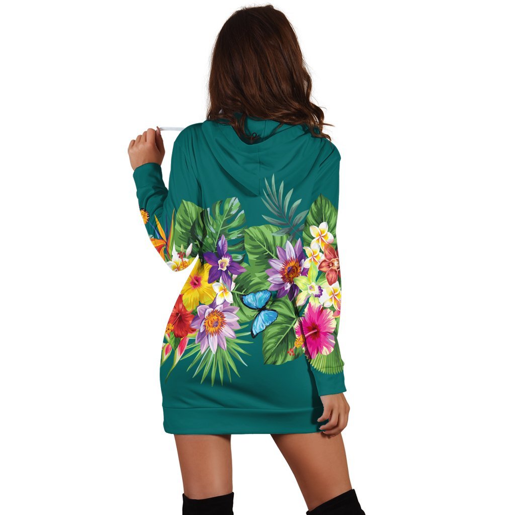 Hawaiian Tropical Strelitzia Plumeria Orchids Hibiscus Polynesian Hoodie Dress - AH - Polynesian Pride