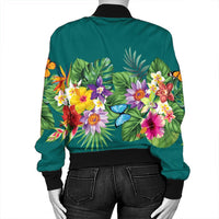 Hawaiian Tropical Strelitzia Plumeria Orchids Hibiscus Polynesian Bomber Jacket - AH - Polynesian Pride