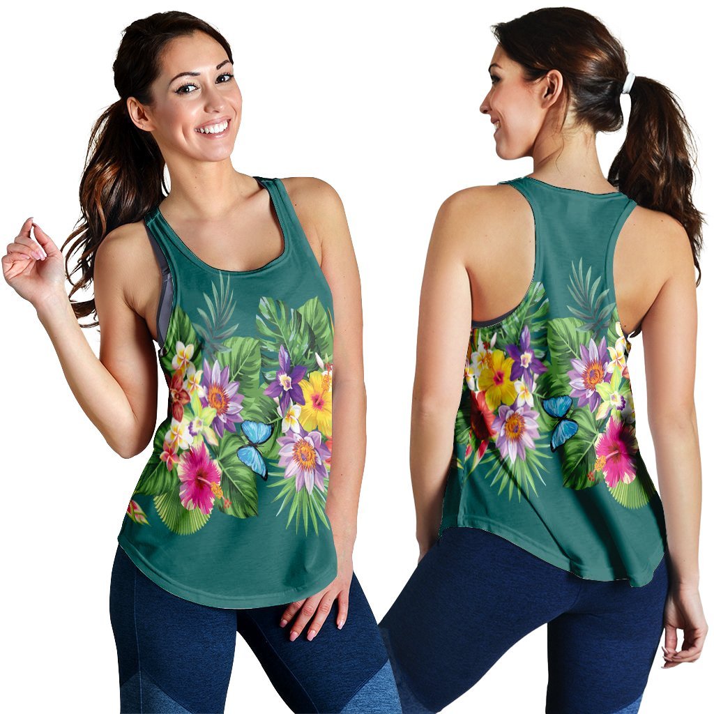 Hawaiian Tropical Strelitzia Plumeria Orchids Hibiscus Polynesian Racerback Tank - AH Black - Polynesian Pride